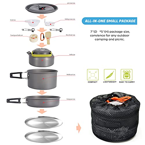 image for Bisgear Camping Cookware 18/8 Plates Outdoor Stove Kettle Pot Pan Mess