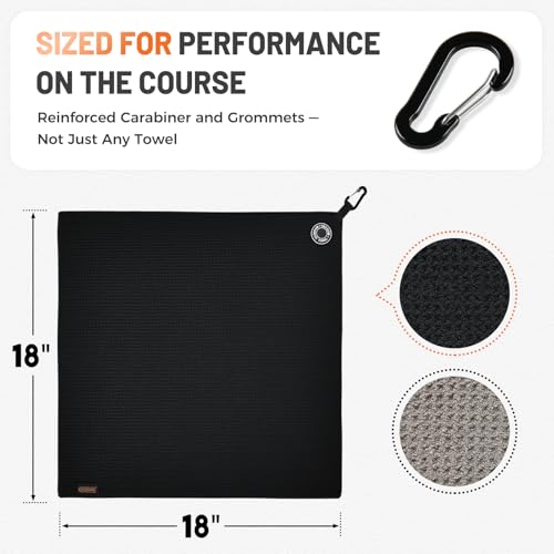 Tecoom Magnetic Golf Towel 18"x18", Premium Ultra Absorbent Waffle Microfiber Golf Towel with Strong Magnet for Bags, Carts & Clubs, Portable Cleaning Gear Gift for Men Women, Black by Tecoom - Used condition - Image 7