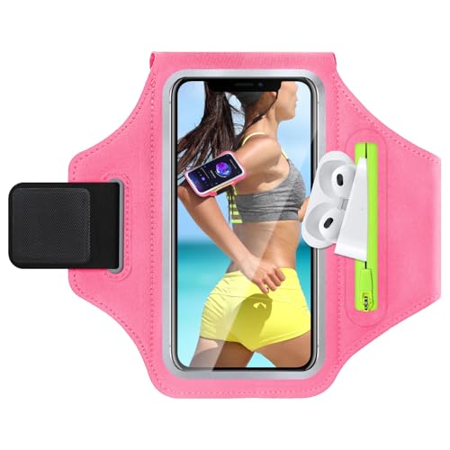 GlasFlength Bracciale sportivo universale per cellulare da jogging con custodia per cellulare per iPhone 15/14/13/12/Samsung Galaxy S24/S23 Huawei Xiaomi (rosso rosa)