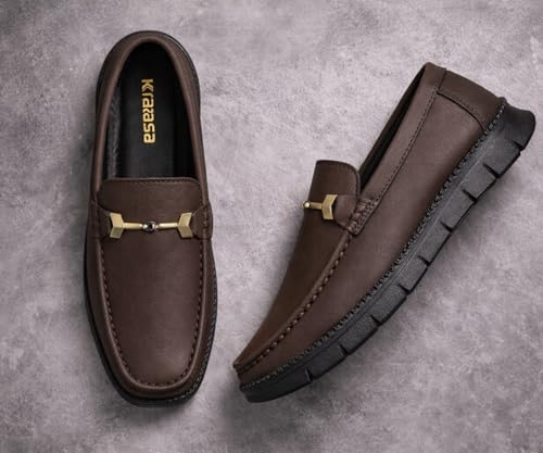 Image of Kraasa Men's Casual Loafers | Synthetic Leather Upper | Comfortable PU Sole | Slip-On Buckle Office, Party Shoes