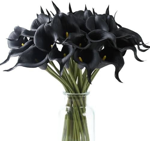 SITUMEIZI 24 PCS Black Fake Flowers Artificial Calla Lily Silk Fl...
