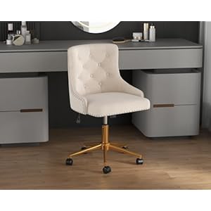 Velvet armless home office desk chair swivel height adjustable small cute vanity chair for womengirls comfy makeup chair with rivet and gold base for living room bedroombeige  urban country home decor