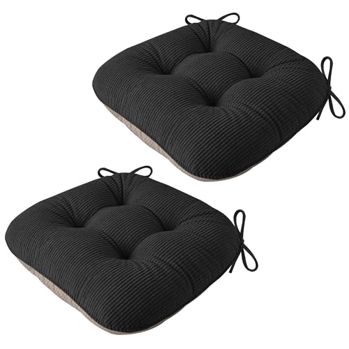 Image of AddGrace Chair Cushions for Dining Chairs Soft Kitchen Seat Cushions 18 inch x 18 inch x 3 inch Non-Slip Seat Pads Black Set of 2