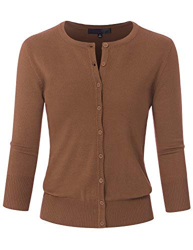 Image of Women's 3 /4 Sleeve Crew Neck Button Down Stretch Knit Cardigan Sweater (S-3XL)
