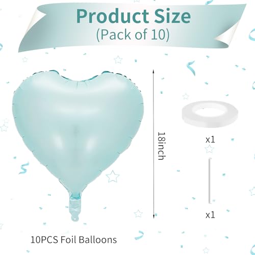 Image of Baby Blue Heart Balloon, 10PCS Blue Foil Heart Balloons, 18inch Pastel Blue Heart Shape Balloons Helium Birthday Party Decorations for Boys Girls Brithday Party, Valentines Day, Wedding, Anniversary