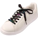 [エピックグリーン] 靴ひも おしゃれ シューレース shoelace 平紐 120cm スニーカー メンズ レディース 男の子 女の子 ローカット ハイカット 1足分(2本) ブラックレインボー