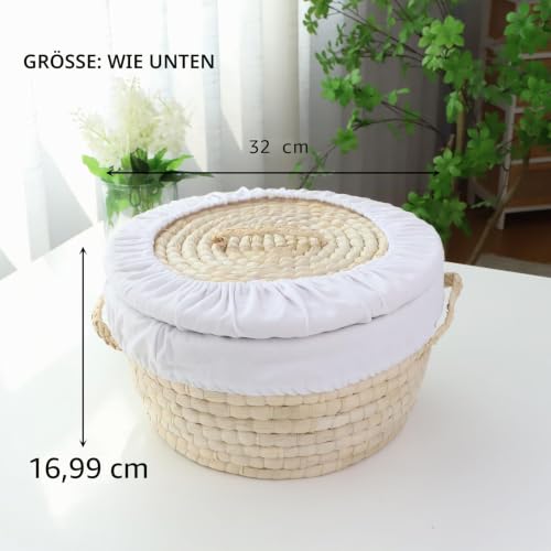 YAHUAN Runder Brotkorb Servieren gewebte Brotkörbe Weidenkorb Sauerteig Gärkorb mit abnehmbarem Einsatz und Deckel (Maisschale) – Ansicht 3