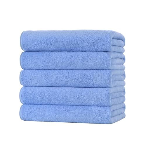 バスタオル マイクロファイバー タオル 大判 5枚セット 約60×120cm 吸水 速乾 ふわふわ 肌触り 抗菌防臭 (スカイブルー)