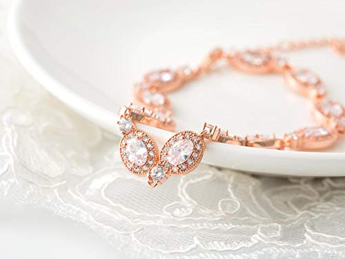 Sweetv Wedding Bridal Bracelet For Brides,Bridesmaid-Crystal Cubic Zirconia Tennis Bracelet Wedding Jewelry, Rose Gold #TOP4
