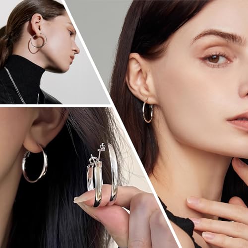 Image of 4 Pairs Silver Gold Hoop Earrings for Women | 14K Gold Plated Hoop Earrings Set Hypoallergenic Earring Lightweight Dangle Earrings Set