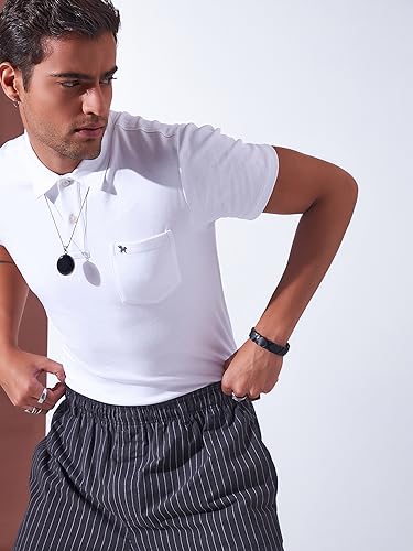 Image of Men's Solid Polo Collar Casual T-Shirt with Pocket | Cotton Polo Collar Half Sleeves Solid T-Shirt | Slim Fit Polos