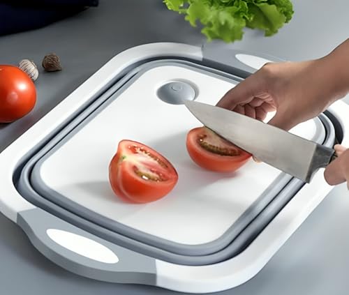 Lynacz® All-in-One 3-in-1 Silicone Cutting Board with Integrated Wash Tub & Veggie Washer – Foldable, Non-Slip & Space-Saving for Outdoor Cooking