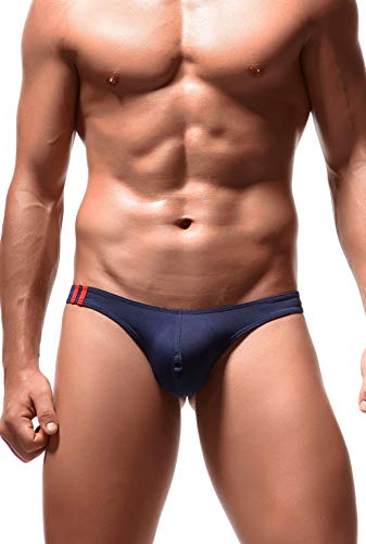 Newsywell Hombre Licra Tanga Talle Bajo Elastane Hilo G String Calzoncillos Estampado Bikini Bañador Elastica Slip Ropa Interior Azul Marino Medium