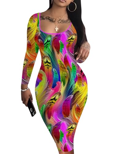 Image of Nimsruc Womens Autumn Casual Sexy Long Sleeves Bodycon Dress Basic Pencil Midi Club Dresses
