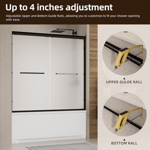 Image of Royal Guard Double Sliding Shower Door 56-60 inch W x 58 inch H,Frosted&Matte Black