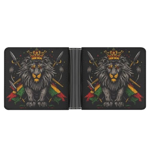 Lion Flag Reggae Rastafarian Rasta Bifold Wallet PU Leather Wallet Slim Front Pocket Durable Credit Card Holder for Men