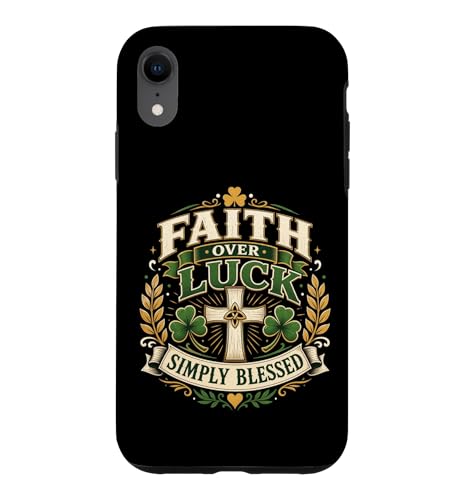 Faith Over Luck Blessed Cross �V�������b�N �O���t�B�b�N �V���v�� �O���[�� �X�}�z�P�[�X iPhone XR �p