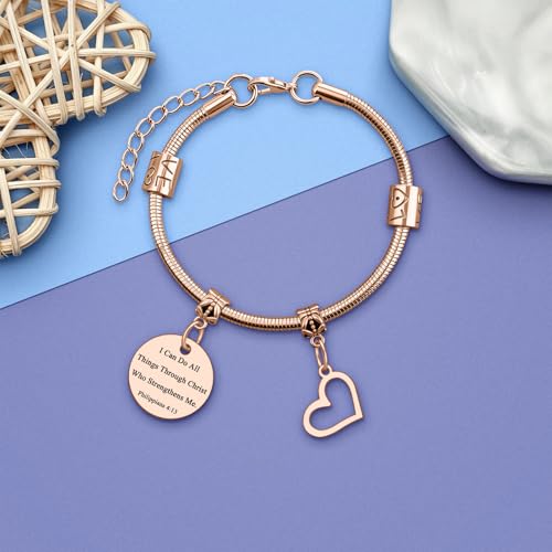 Image of Religious Bracelets for Women Friend Christian Bracelets Gift Stainless Steel Inspirational Bible Verse Bracelet for Women Religious Gifts for Friend Scripture Bracelet Christmas Birthday Easter Gift