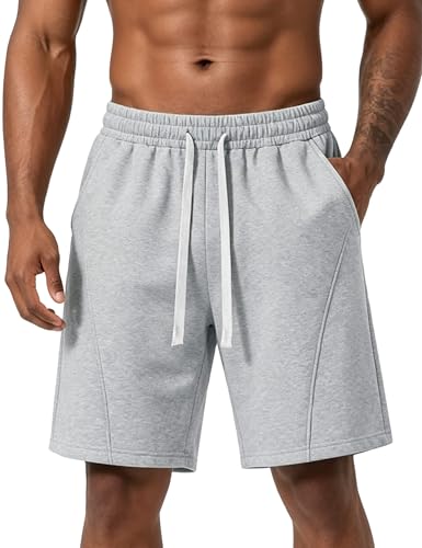 Ugerlov Mens Athletic Gym Sweat Shorts Cotton Casual Baggy Fleece 7 Inch SweatShorts Men Workout Elastic Waist Short Pants with Pockets Grey M