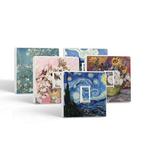 Set of 10 Artistic Designs - Van Gogh Masterpieces Light Switch Sticker Bundle - The Starry Night, Vintage Roses, Sunflower and Roses Bowl, Olive Trees and Almond Blossom (Supersaver Bundle)