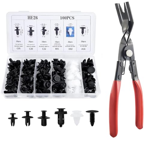 Clips de carrosserie, Clips de Fixation Voiture, Rivets en Plastique, Rivets d'écartement, Pinces de Fixation Pare-Chocs de Voiture, avec Pince à Rivet en Plastique,...
