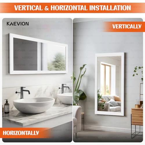 Image of White Framed Bathroom Wall Mirror, 36 inch x 19 inch Wall Mounted Rectangle Mirror with 5mm HD Shatterproof Glass, Vertical & Horizontal Hanging Vanity Mirror for Bedroom, Living Room, Entryway