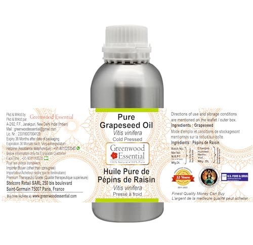 Image of Greenwood Essential Pure Grapeseed Oil (Vitis vinifera) | Cold Pressed | Natural | Undiluted | For Diluting Essential Oils | For Hair, Skin & Massage | Men & Women | 1250ml