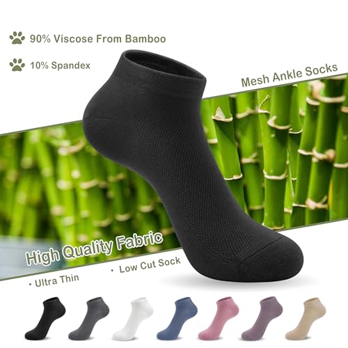Image of SERISIMPLE Ultra-Thin Comfort Viscose Bamboo Mesh Ankle Socks for Women -Breathable Lightweight Low-Cut Socks 5 Pairs