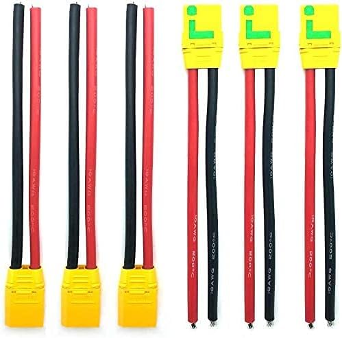 3 Pairs Amass XT90S XT90 Wire XT-90S XT 90 Plug Male and Female Connector 150mm 10AWG Silicon Wire for RC Lipo Battery FPV Racing Drone