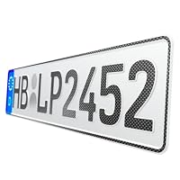 KFZ Kennzeichen Auto 2 Stück 52cm x 11cm in Carbon Optik Nummernschild 520mm x 110mm Wunschkennzeichen DIN Autokennzeichen Fahrradträger Anhänger LKW Wunschprägung amtliches Autoschild – Ansicht 3