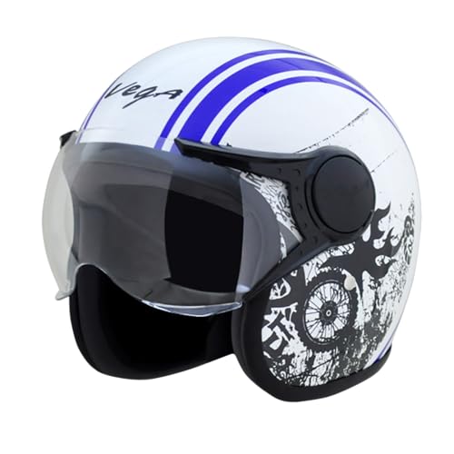 Image of Vega Jet Old School W /Visor White M.Blue Helmet-M