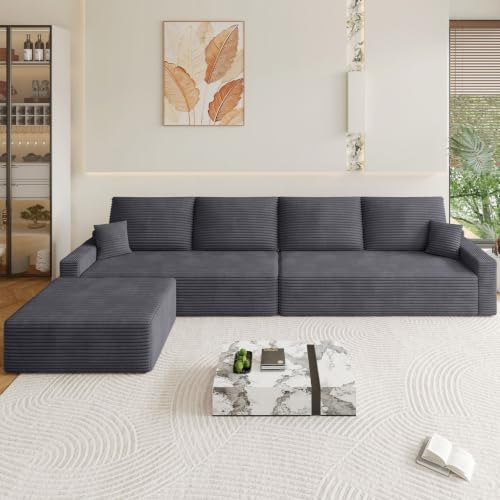 Image of Oversized Modular Sectional Sofa Couch,Large 5 Seater Corner Sofa Modern U Shaped Sectional Couch with Ottoman Cloud Couches for Living Room,Office,Spacious Space,Corduroy,No Assembly,Dark Grey
