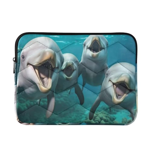 Funda impermeable para laptop de 13 a 14 pulgadas con diseño de delfines