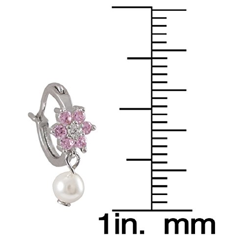 Ivy And Max Rhodium Finish Pink Cubic Zirconia Faux Pearls Flower Girls Earrings #TOP2