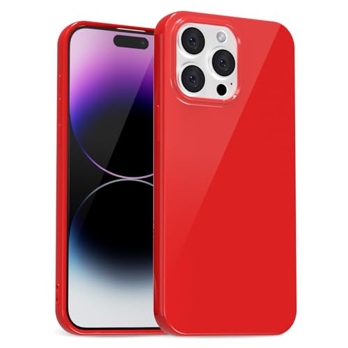 uvcoat for iPhone 14 Pro Max Case Silicone, Glossy Cute Jelly Soft Rubber Gel Protective Plastic Phone Case, Thin Ultra Slim Plain Solid Color Cover for Women, Red