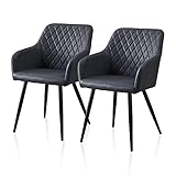 TUKAILAI Esszimmerstühle aus Kunstleder, 2 Stück, Polsterstuhl, Freizeit-Lounge-Stühle mit gepolstertem Sitz, Armen, Rückenlehne, Wohnzimmer, Esszimmer, Küche, Schlafzimmer, Empfang, Dunkelgrau
