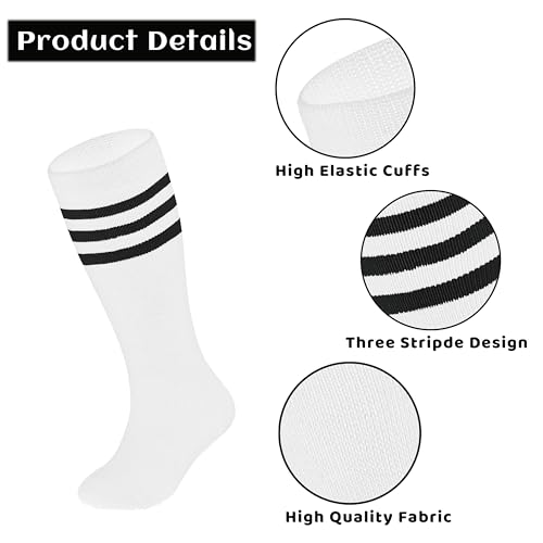 3 Pairs Kids Toddler Baseball Socks Youth Soccer Softball Sock Boys Girls Athletic Tball Knee High Socks 1-11T2