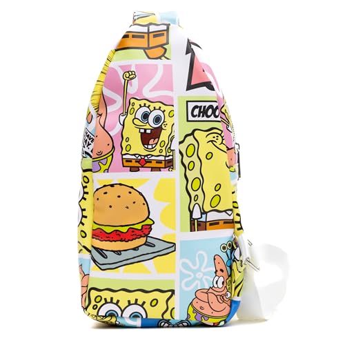 Nickelodeon Vegan Leather Crossbody Sling Bag, SpongeBob SquarePants and Friends Character Blocks, 7" x 14"2