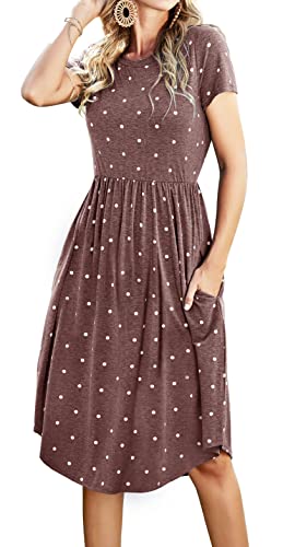 Image of Simier Fariry Womens Summer Modest Work Casual Midi Knee Dress Pocket Short Sleeve Teacher Outfits Spring Travel Clothes