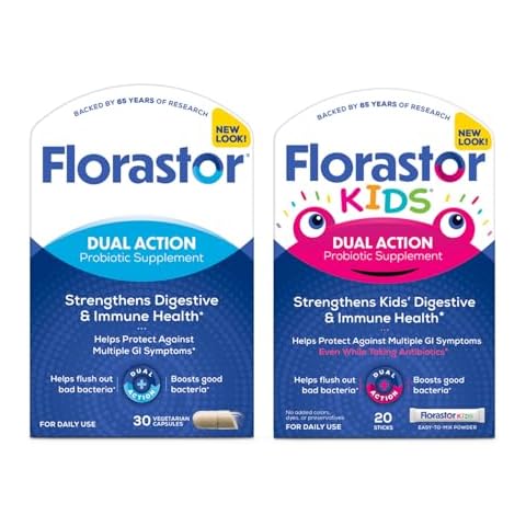 Florastor Family Probiotic Bundle - 30 ct. Probiotic for Digestive + Immune Health & 20 ct Kids Daily Probiotic - Unflavored Powder Sticks - Boost Good Bacteria & Flush Out The Bad Cover