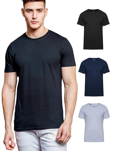 Klizzer Luxury 100% Cotton Men T Shirt, Pack of 3, Versatile Basics, Crewneck Plain T-Shirts for Men, Soft Fitted Tees, T-Shirt tee, Pre Shrunk, Multipack - XL Size