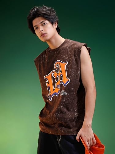 Image of Veirdo Pure Cotton Scoop Neck Acid Wash Oversize Sleeveless Vest for Men & Boys (S to 2XL)