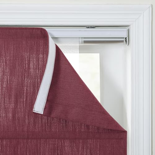 Image of TWOPAGES Isabella No Drill Cordless Roman Shade Linen Textured Cotton Roman Blind for Windows, Custom Made Room Darkening Blackout Roman Window Shade, Hardware Included, Burgundy, 1 Piece