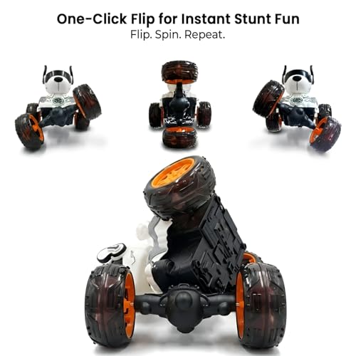 Image of Cable World RC Stunt Robot Dog Car, 360 Degree Rotating, Remote Control Musical Dancing Dog with Flashing Lights, Smoke, Sound, Action, Activity Play Center Toy for Kid Early Learning Educational
