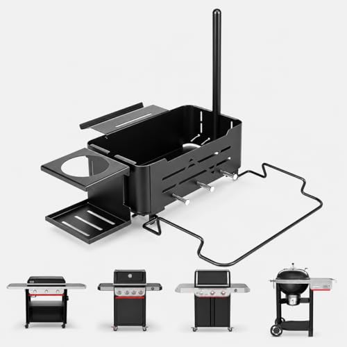 Utheer Grill Organizer Kit Compatible with Weber Works System Rail-Mounted Grill Caddy Basket with Paper Towel Holder Trash Bag Holder Cup Holder & 4 Hooks for Slate Spirit Genesis Performer