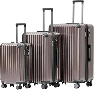 Münicase M816 TSA-Schloss, Dehnungsfuge, Teleskopgriff, Reisekoffer mit 4 Rollen, Hartschale (Coffee, 3tlg. Kofferset)