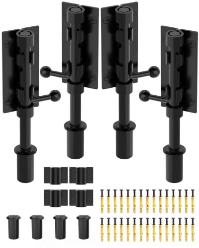 Image of Barrel Bolt Latch, 6 inch Shed Door Latch, Heavy Duty Slide Bolt Gate Latch, Hardware Gate Drop Rod Bolt Lock for Barn Door, Wooden Fence, Courtyard, Backyard, Outdoor (Black - 4pcs)