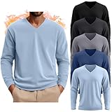 August Alley 5 Pack Thermal Long Sleeve Shirts for Men V Neck Fleece T Shirt Loose Fit Base Layer Sweatshirts Cold Weather(Light Blue, Dark Gray, Haze Blue, Gray, Black,X-Large)