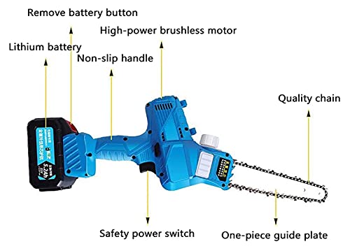 ROSG Akku-Handkettensäge 17,8 cm, 21-V-Akku-Kettensäge mit 3-Ah-Akku und Ladegerät Blaue Mini-Kettensäge – Bild 7