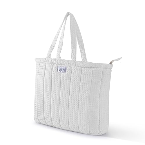 Image of Premium Cotton Waffle Quilted Tote Bag, Large Spacious Handbag for College, Office, Work, Travel, Shopping & Daily Use